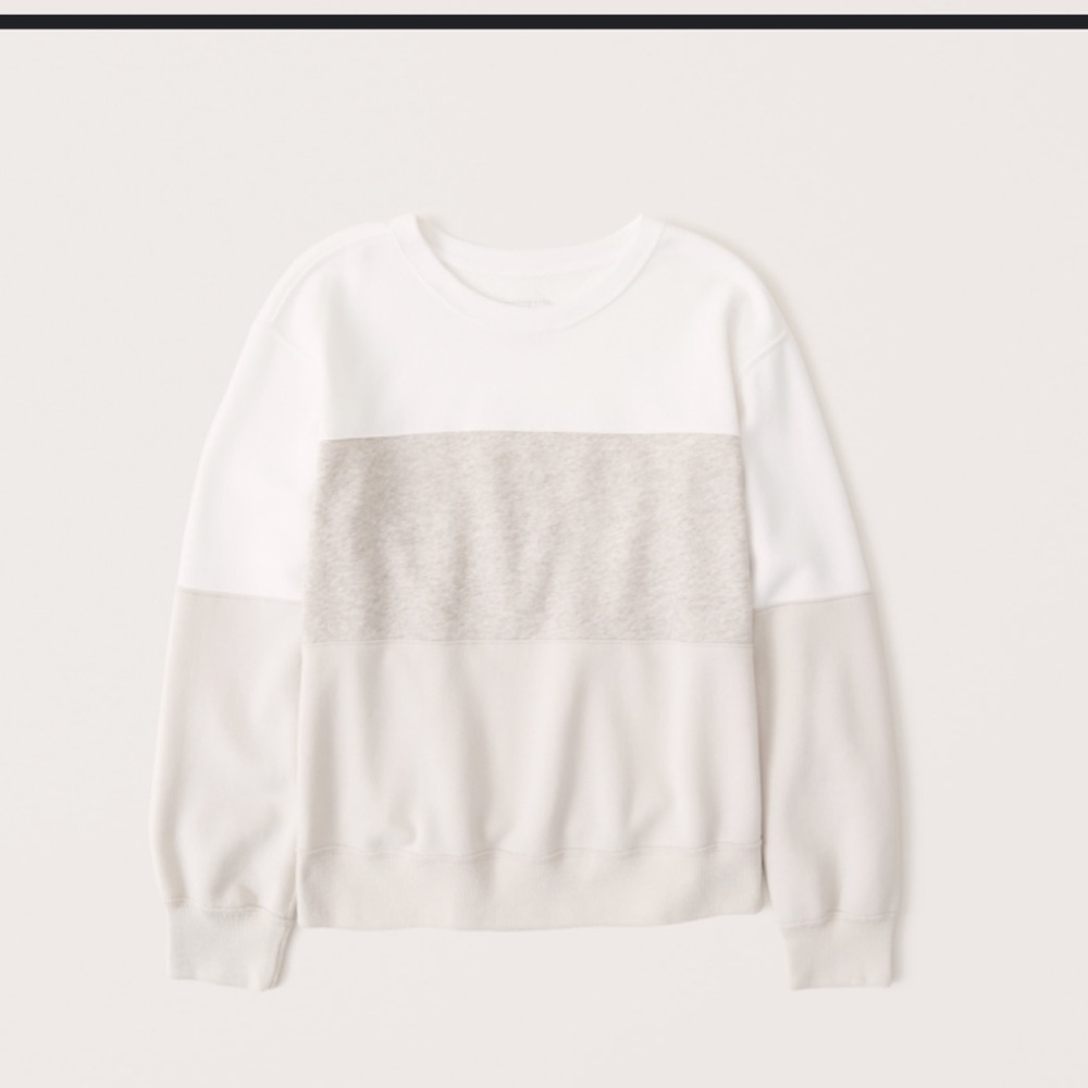 Abercrombie Soft AF Relaxed Colorblock Crew Sweatshirt - cream/taupe - Medium